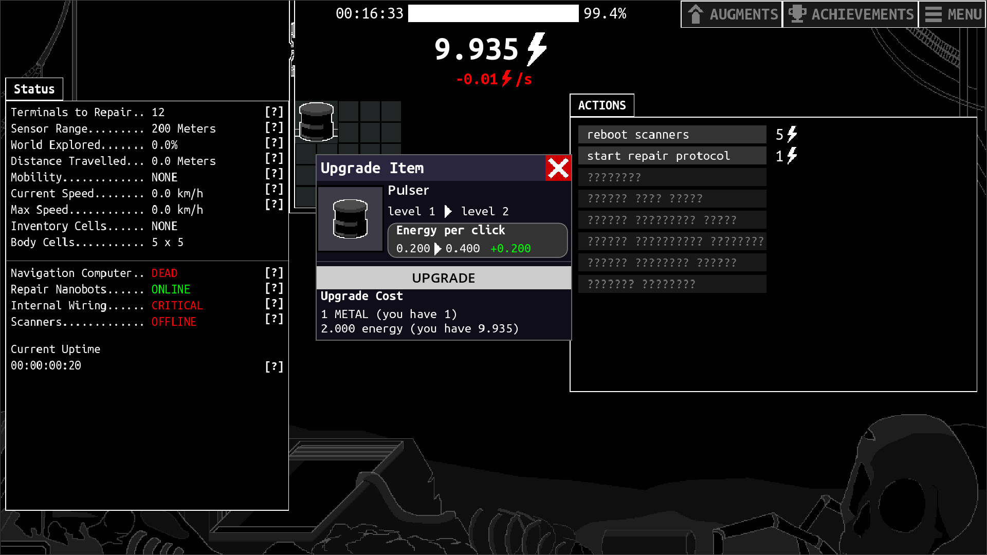 IDLE_DIRECTIVE opening interface with Status, upgrade, and repair panels